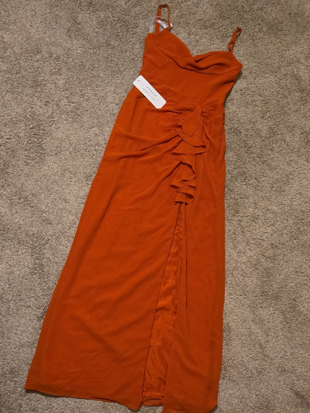 Cowl Ruffle Chiffon Column Dress In Paprika Color